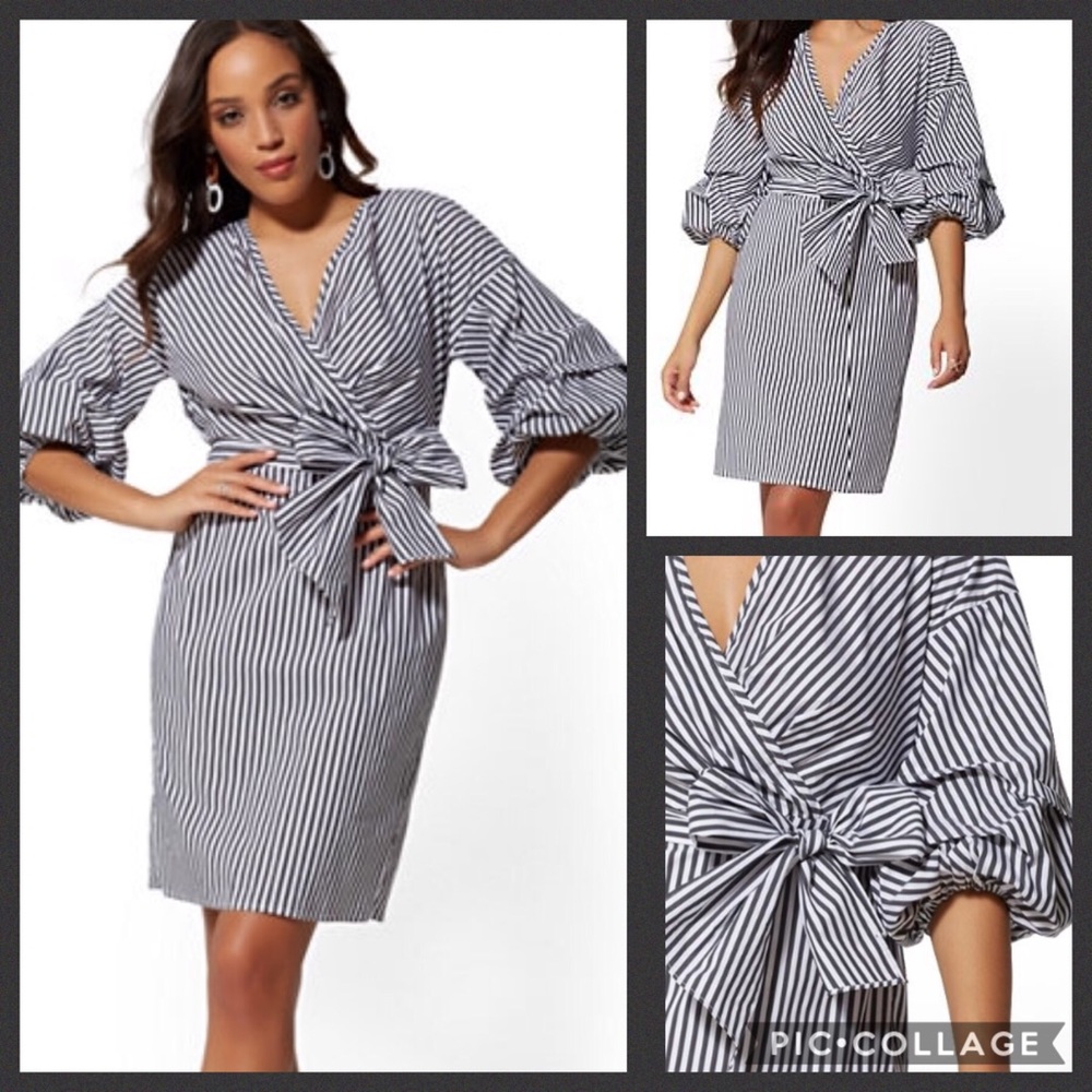 🆕 Striped V Neck Poplin Shirtdress💕